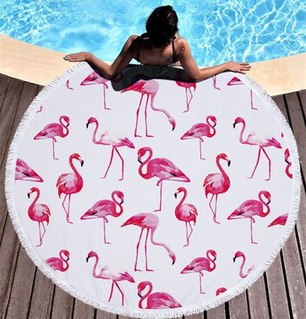caribbean flamingo island round beach towel