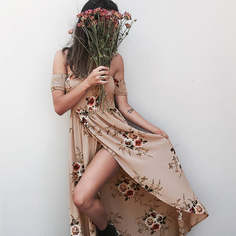 COCO Khaki Summer Floral Maxi Dress ...